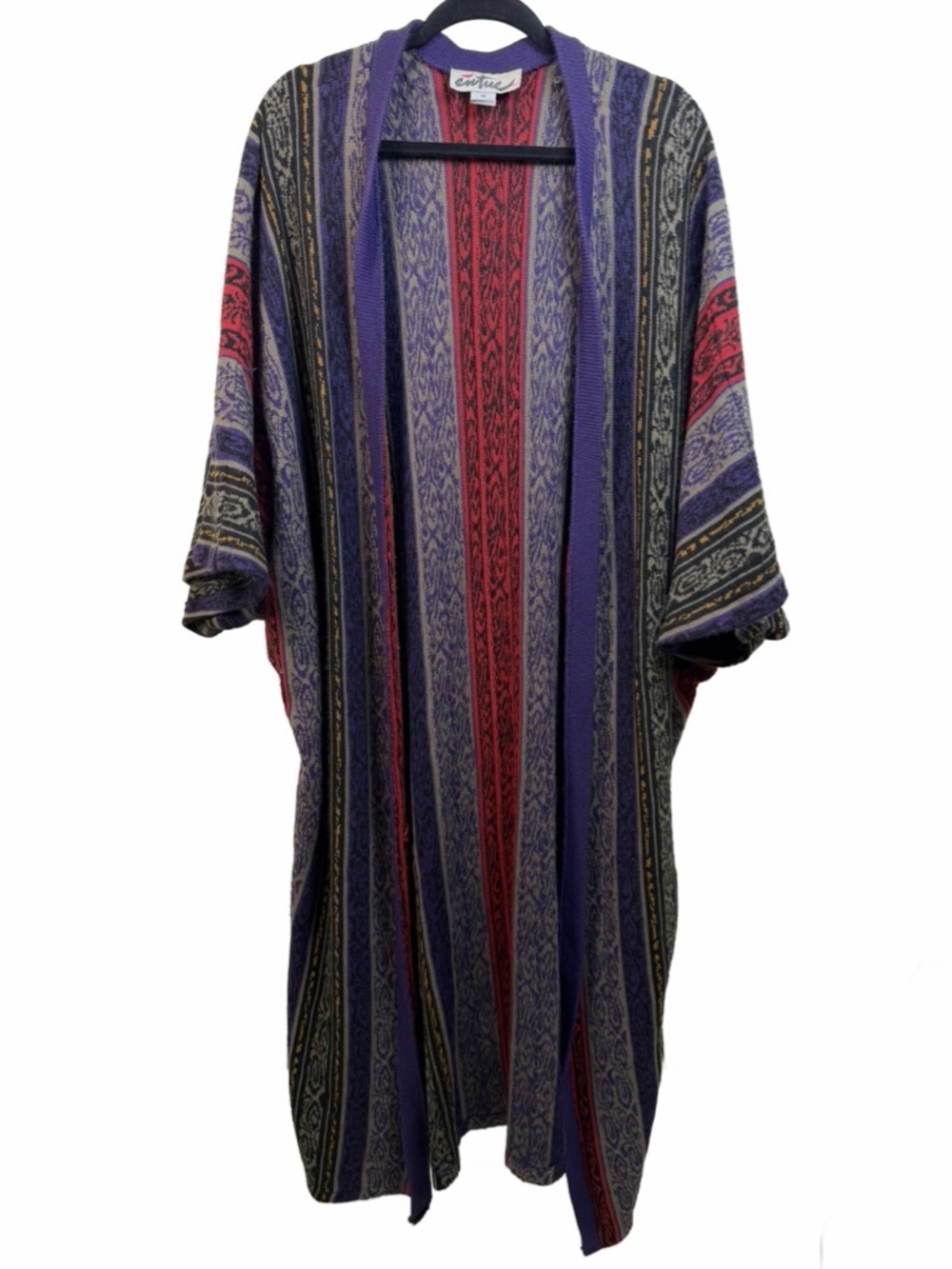 Vintage Boho Stripe Open-Front Duster - Purple & Red